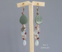 Load image into Gallery viewer, [EXCLUSIVE] Type A Deep Green Burmese Jade Flat Teardrops, Opal, Copper Rutile 14KGF Earrings