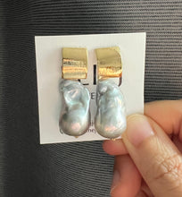 Load image into Gallery viewer, Large Silver Baroque Pearl Earrings 14KGF