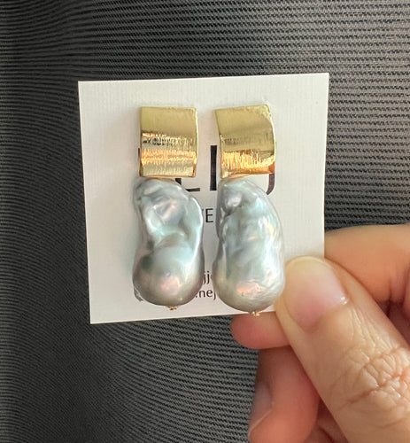 Large Silver Baroque Pearl Earrings 14KGF