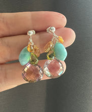 Load image into Gallery viewer, Ametrine, Larimar, Orange Garnet, Peridot Sterling Silver Earrings
