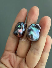 Load image into Gallery viewer, #8: Peacock Black Baroque Pearl Earring Studs