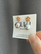 Load image into Gallery viewer, Silver Rainbow Pearls on Sakura Earring Studs