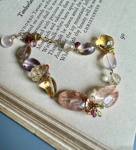 A Cosy Afternoon: Sunstone, Rose Quartz, Gems 14KGF Charm Bracelet
