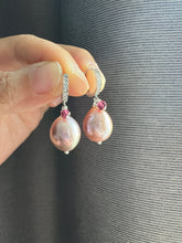 Load image into Gallery viewer, Pink Pearls Garnet Silver Hoop Earrings