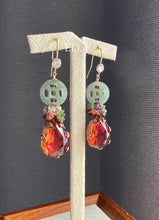 Load image into Gallery viewer, Customer-Cut Type A Burmese Jade, Vtg Glass Gems &amp; Flowers, Gems 14kGF Earrings