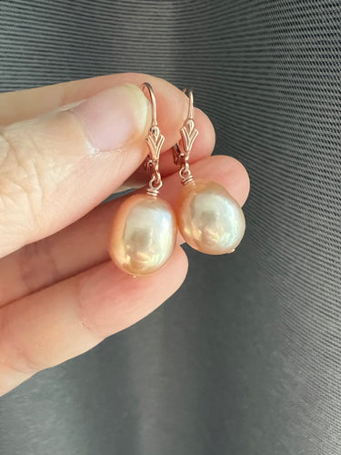 Super Lustrous Peach Pearls 14KRGF Earrings
