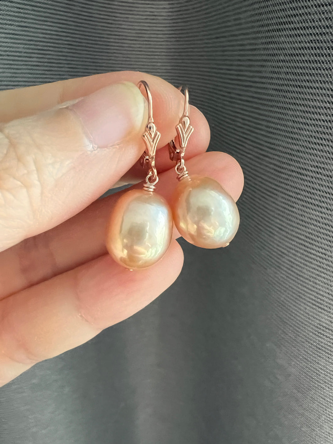 Super Lustrous Peach Pearls 14KRGF Earrings