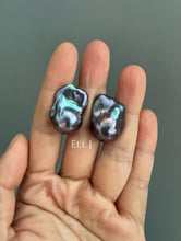 Load image into Gallery viewer, #4: Peacock Black Baroque Pearl Earring Studs