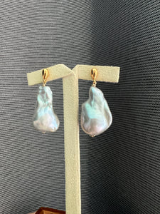 Silver Baroque Pearl Gold Earring Studs