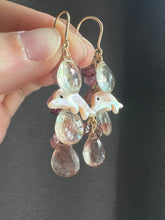 Load image into Gallery viewer, [Rare] Oregon Sunstone, MOP Dolphins, Pink Tourmaline 14KGF Earrings