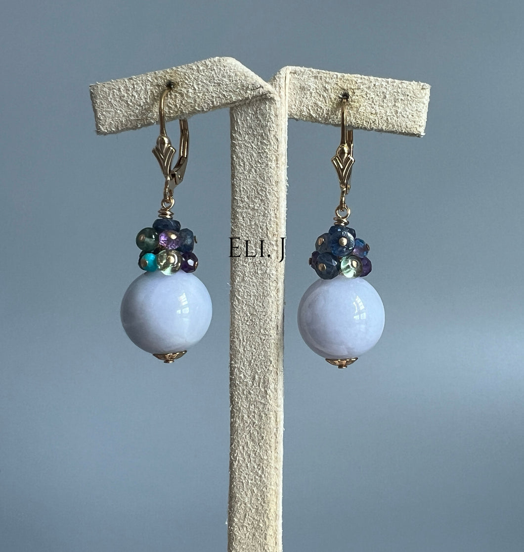 Type A Burmese Lavender Jadeite Balls, Gemstones 14KGF Earrings