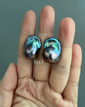 Load image into Gallery viewer, #9: Peacock Black Baroque Pearl Earring Studs