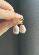 Load image into Gallery viewer, Purple-Pink Edison Pearl Fleur de Lis Earrings