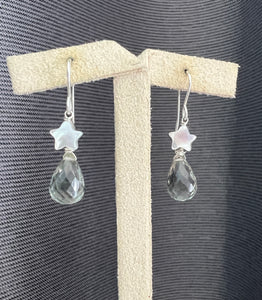 Green Amethyst, MOP Stars 925 Sterling Silver Earrings