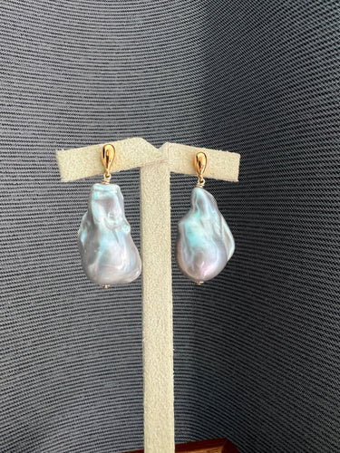 Silver Baroque Pearl Gold Earring Studs