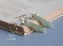 Load image into Gallery viewer, [EXCLUSIVE] Type A Burmese Green Jade Bars, Icy Jade Balls, 0.64ct Silver Diamond Drops, Gems 14KGF Earrings