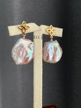 Load image into Gallery viewer, Large Pink-Rainbow Flat Baroque Fleur de Lis Earring Studs