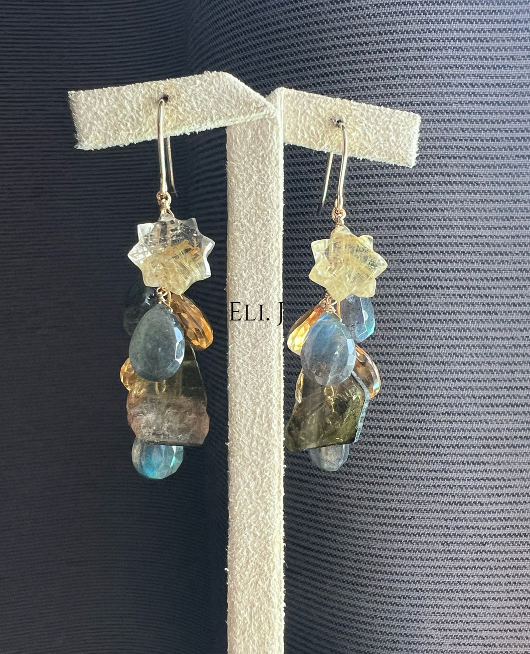 Golden Rutile Stars, Watermelon Tourmaline, Labradorite, Citrine 14KGF Earrings