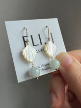 Load image into Gallery viewer, Mother of Pearl &amp; Light Green Jade Balls 14KGF Earrings