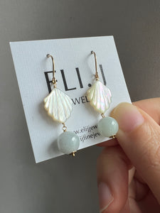 Mother of Pearl & Light Green Jade Balls 14KGF Earrings