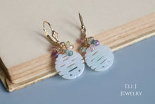 Load image into Gallery viewer, (EXCLUSIVE) Type A Burmese Lavender Jadeite 喜喜 Double Happiness, Teal Sapphire &amp; Gems 14KGF Earrings