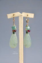 Load image into Gallery viewer, Type A Burmese Green Jadeite Large Flat Teardrops, Jadeite Star,  Silver-Yellow Diamond Drops &amp; Gems 14KGF Earrings