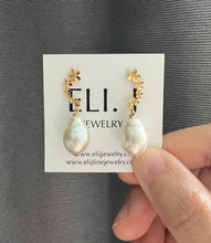 Load image into Gallery viewer, Signature Ivory Pearls, Cascade Floral Gold Studs