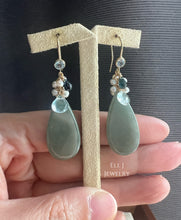 Load image into Gallery viewer, [EXCLUSIVE] Type A Burmese Deep Green Flat Teardrops, London Blue Topaz, Pearls 14KGF Earrings