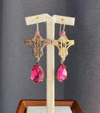 Load image into Gallery viewer, Vintage Art Deco Charms, Vtg Pink Glass Gems 14kGF Earrings
