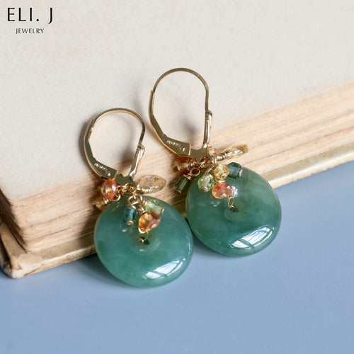 Deep Green Type A Burmese Jade Donuts, Gemstone Earrings