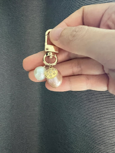 Peach, Ivory Pearl Gold Key Bag Charm