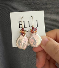 Load image into Gallery viewer, Rainbow-Pink Large Keshi Pearls, Gems 14KGF Earrings
