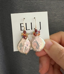 Rainbow-Pink Large Keshi Pearls, Gems 14KGF Earrings