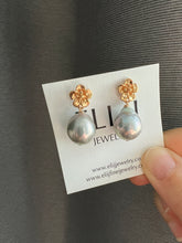 Load image into Gallery viewer, Silver Rainbow Pearls on Sakura Earring Studs