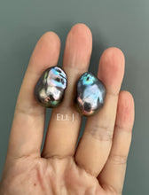 Load image into Gallery viewer, #1: Peacock Black Baroque Pearl Earring Studs