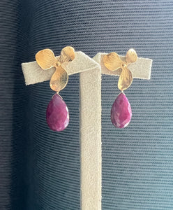 Ruby Flower Gold Earringsp