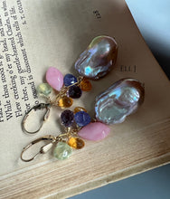 Load image into Gallery viewer, Purple-Pink-Rainbow Baroque Pearls &amp; Gemstones 14KGF Earrings