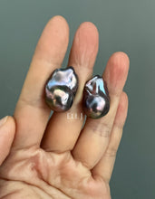 Load image into Gallery viewer, #6: Peacock Black Baroque Pearl Earring Studs