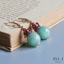Load image into Gallery viewer, Apple Green Type A Burmese Jade Balls &amp; Gemstone Earrings