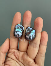 Load image into Gallery viewer, #4: Peacock Black Baroque Pearl Earring Studs