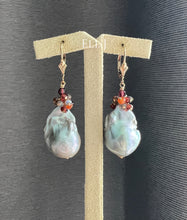 Load image into Gallery viewer, Silver Baroque Pearls, Garnet, Carnelian, Labradorite 14kGF Earrings