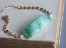 Load image into Gallery viewer, [EXCLUSIVE] Type A Burmese Green Jade Bar, Pearl Bracelet 14KGF