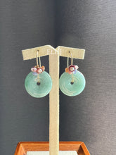 Load image into Gallery viewer, Type A Burmese Jade Donuts, Vtg Flowers, Gems 14kGF Earrings