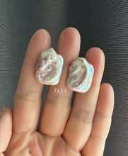 Load image into Gallery viewer, Large Pink Rectangular Keshi Pearl Earring Studs