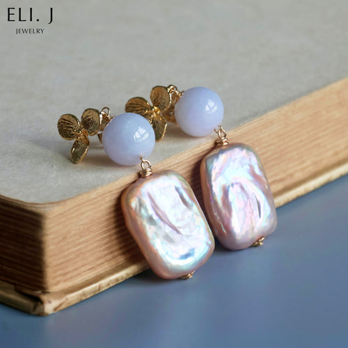 Lavender Type A Burmese Jade Balls, Keshi Pearl Earrings