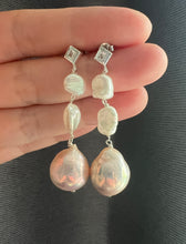 Load image into Gallery viewer, Large Rainbow Soft Pink Pearls with Keshi Pearl Silver Earrings
