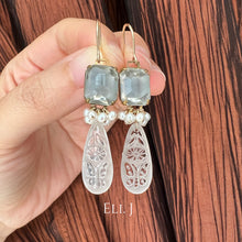 Load image into Gallery viewer, Vintage Gems, Flower Teardrop Charm &amp; Pearls 14kGF Earrings