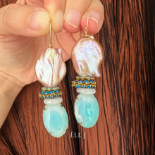Load image into Gallery viewer, Vintage Opal Gems, Large Flat Pearls, Vintage Swarovski 14kGF Earrings