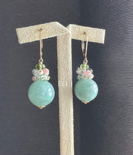 Load image into Gallery viewer, Apple-Green Jadeite Large Balls, Peridot, Pink Opal 14KGF Earrings
