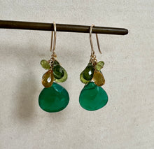 Load image into Gallery viewer, Green Onyx, Citrine, Kyanite, Peridot 14kGF Earrings